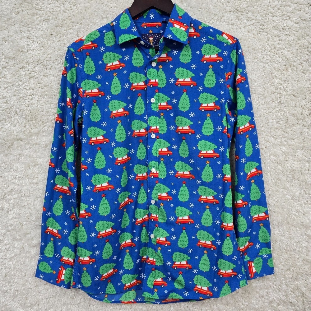Simon Banks Mens‎ Christmas Novelty Button Up Shirt Small Holiday Party Festive